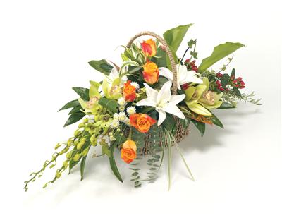 BSK1009 Funeral Basket Large Green, orange & White