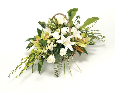 BSK1012 Funeral Basket Large White & Green