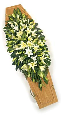 DES1001 Casket Spray Lillies White and Green