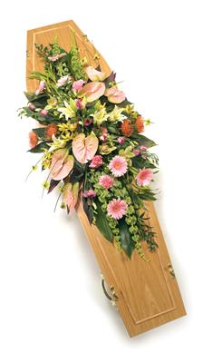 DES1002 Casket Spray Exotic Pink , Orange and Green