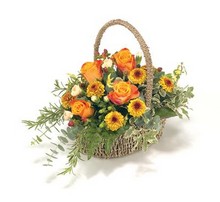 BSK1004 Funeral Basket Orange, Bronze & Gold